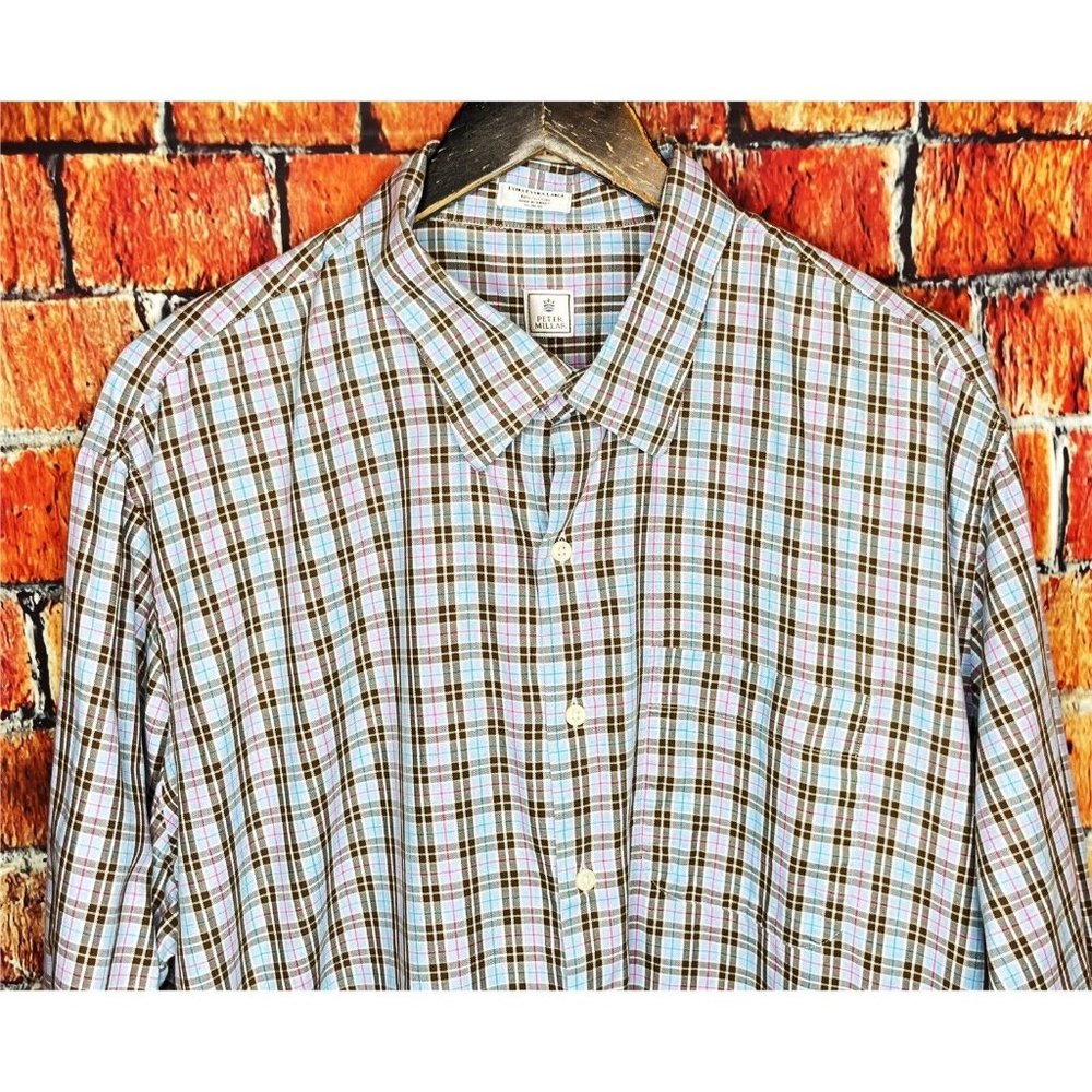 Peter Millar Men’s Long Sleeve Button Front XXL Cotton Multicolor Plaid Shirt